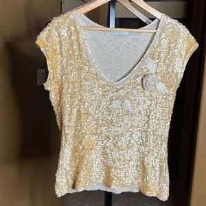 Gina Bacconi Gold Stretch Sequin Top Size 3 - 16